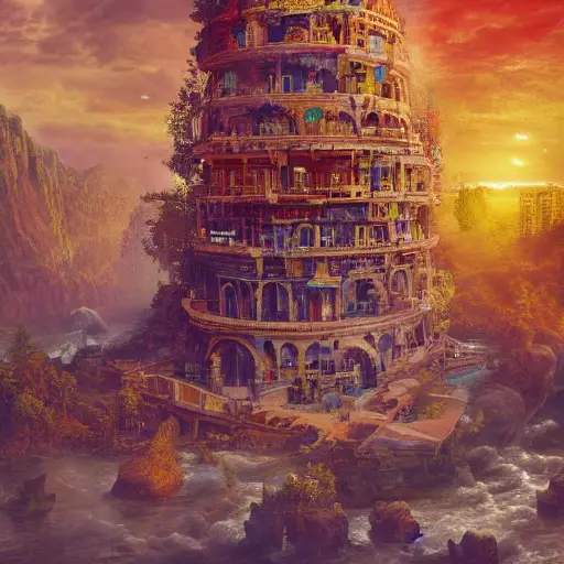 01215-2847468740-A realistic photo of the Babel tower, 4k, detailed, trending in artstation, fantasy vivid colors, photorealism, historical photo.webp